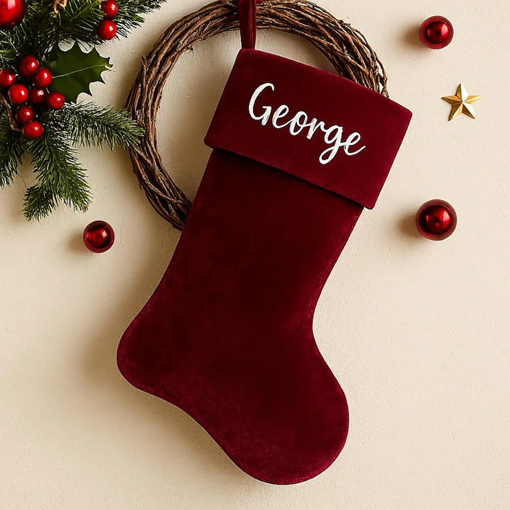 

Custom 1Pcs Velvet Christmas Stocking Holiday Mantel Accessory New Year's Gift Bag for Kid Home Decor Santa Claus Christmas Item