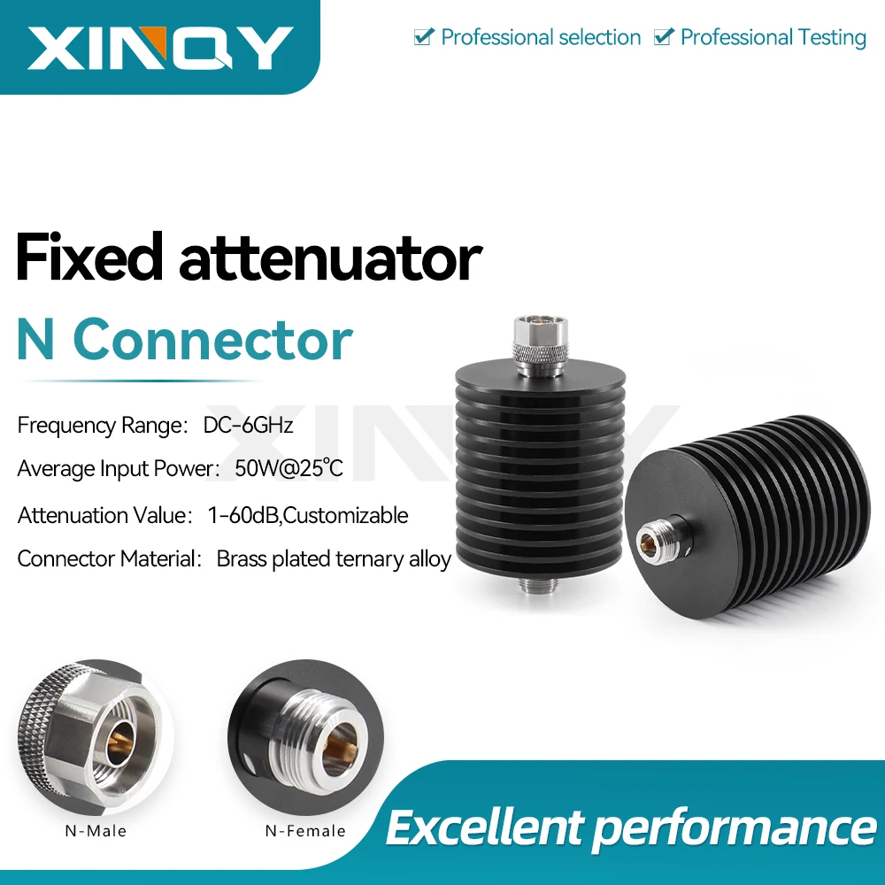 XINQY N-Type Fixed Attenuator, 50W High Power, 1-50dB, 6GHz, RF Attenuator, Coaxial Test, 50 Ohm