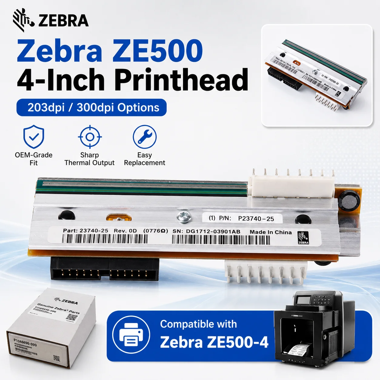 Free shipping new original zebra ZE500 4-inch printer engine printhead 203/300DPI