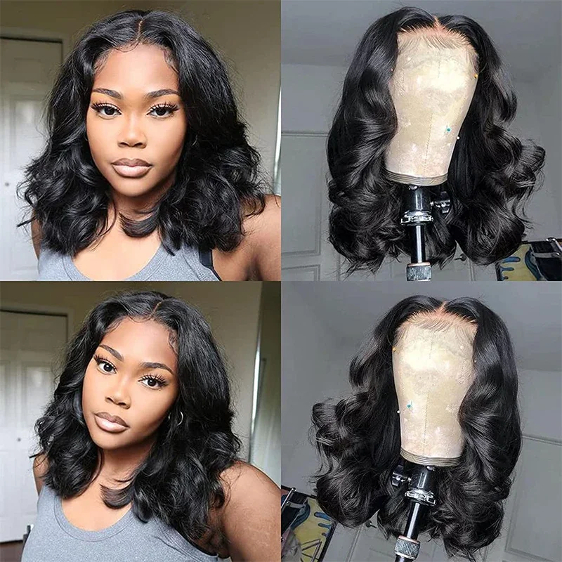 Brazilian Hair 13x4 Transparent Lace Frontal Body Wave Bob Wig 100% Virgin Human Hair Wig 4x4 Lace Closure Bob Wig Natural Color