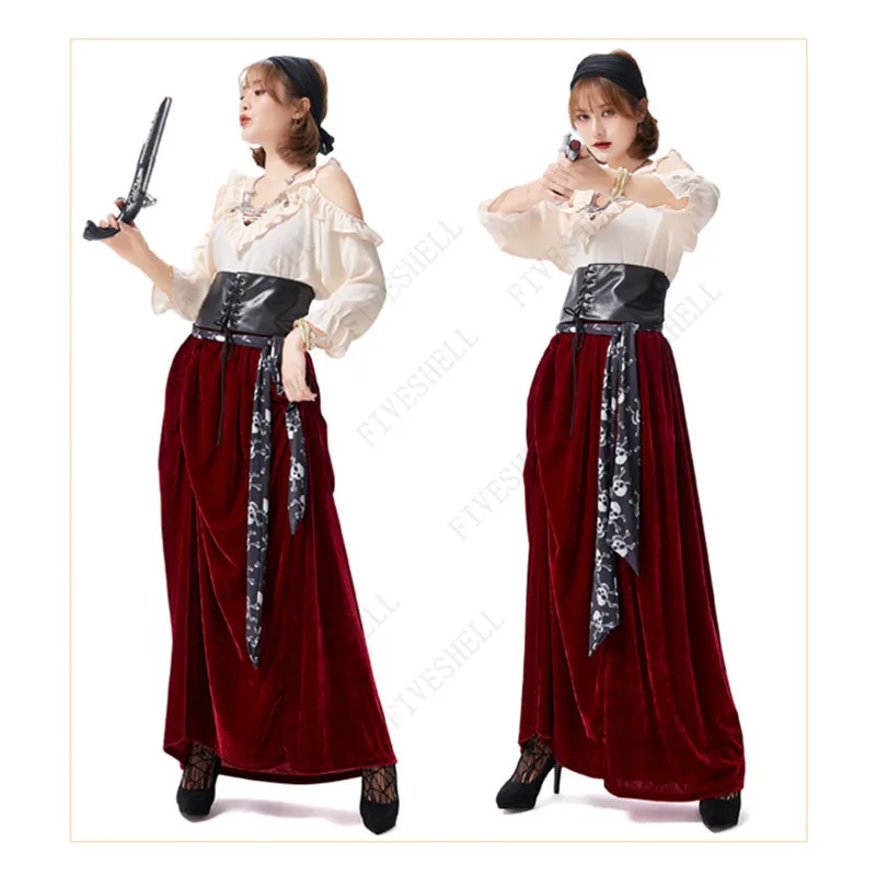 Pirate Pirate Suit European and American Halloween Live Shooting Women Red Pirate Captain Costume