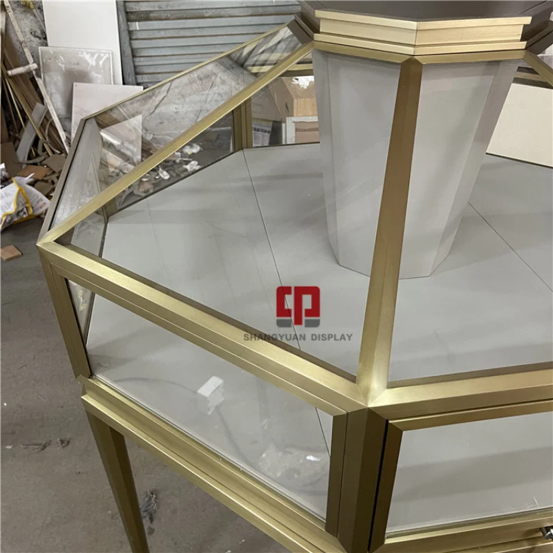 Tienda de joyería de lujo, muebles de exhibición de Metal y acero inoxidable, escaparate de vidrio, vitrina de joyería, fábrica de personalización