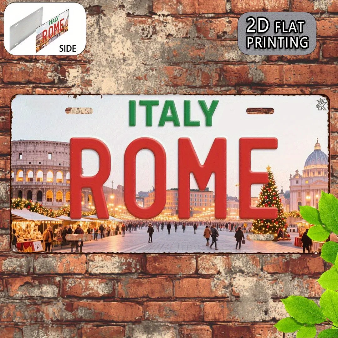 2D Italy Rome Colosseum City View Vintage Metal License Plate Retro Metal Sign Bar Cafe Wall Decor Plaque