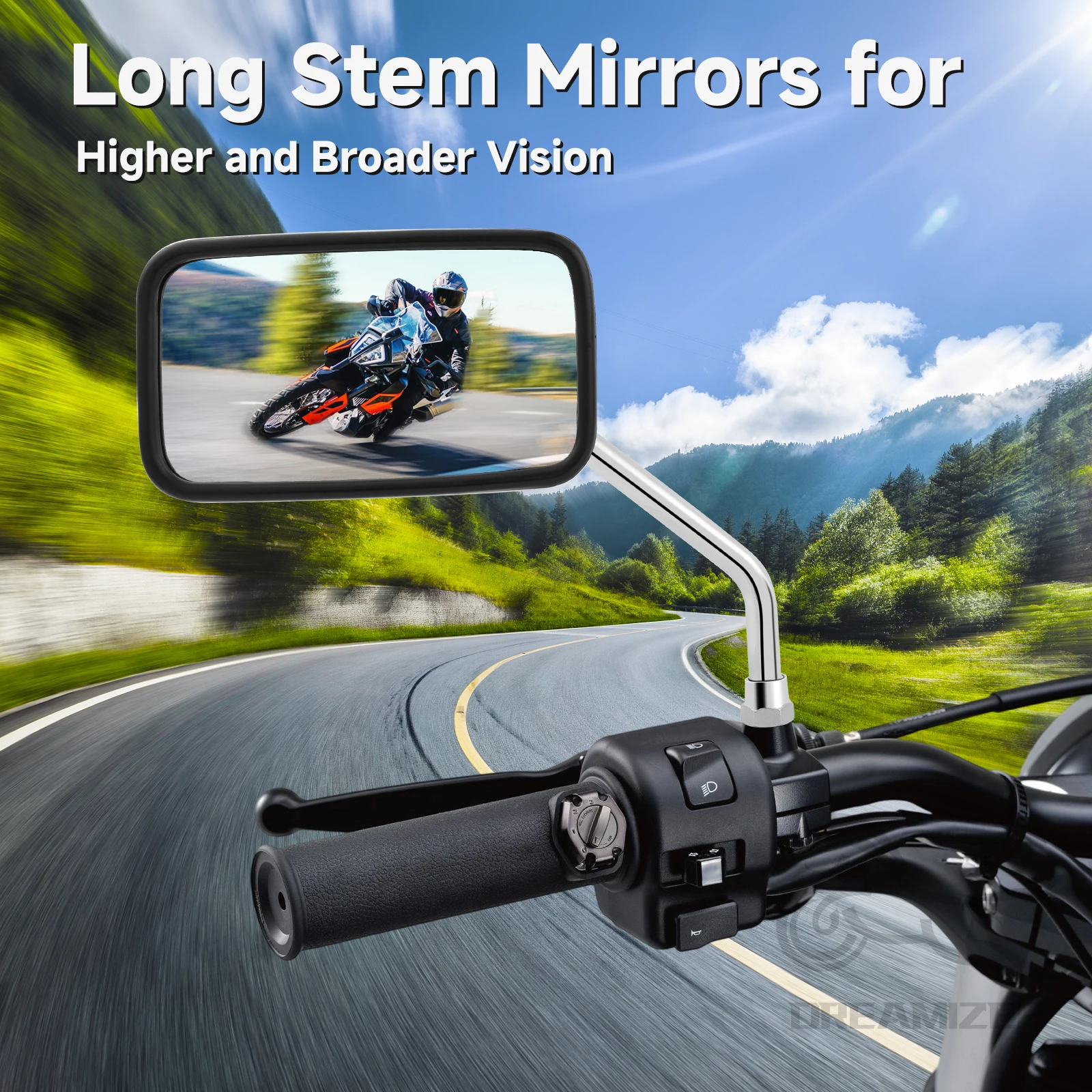 M10 Motorcycle Side Mirrors Chrome Rectangular Motorcycle Rearview Mirrors For Bobber ATV Street Bike Cruiser Chopper