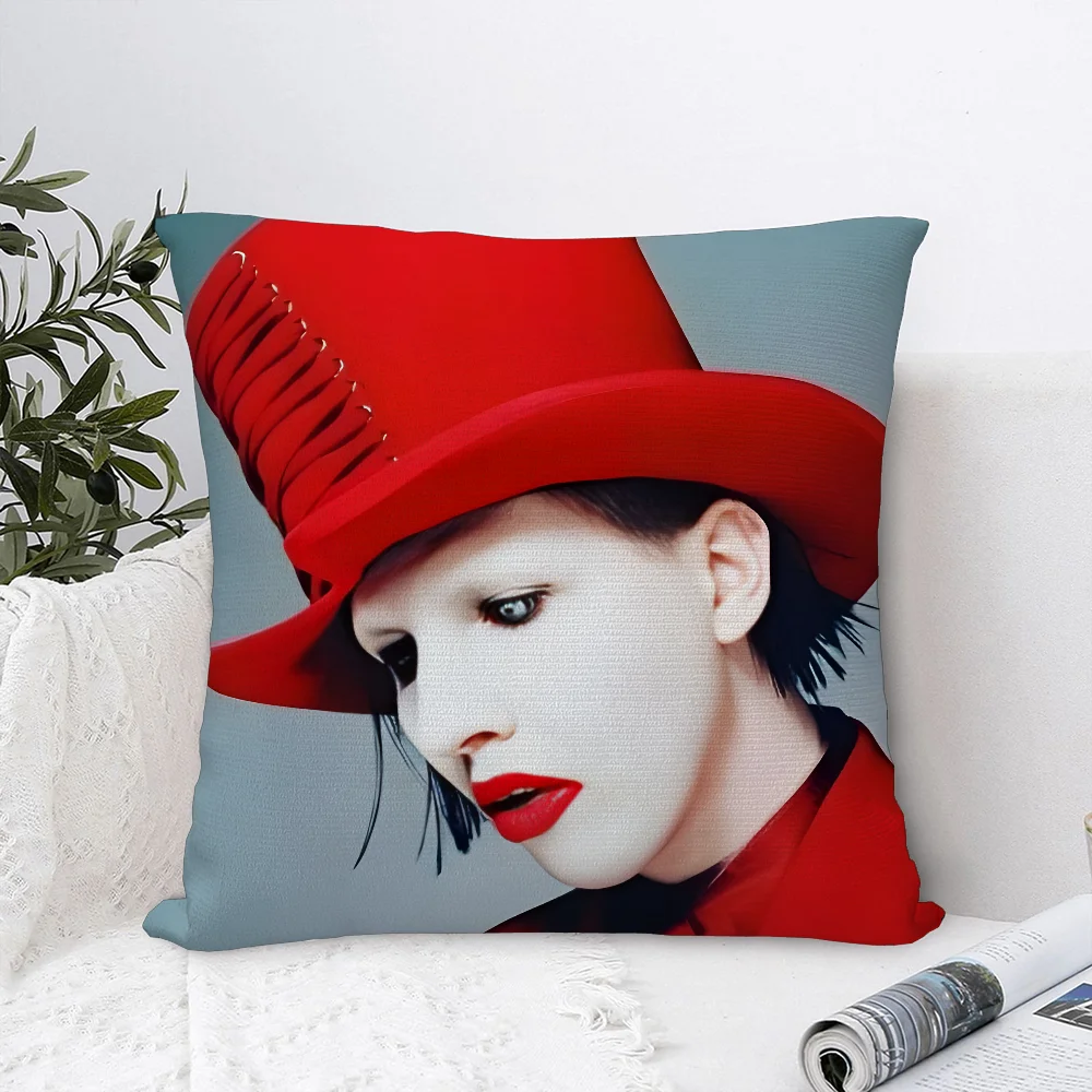 Chanteur m-marilyn Manson taie d'oreiller canapé décoratif maison Double face impression peluche carré jeter taies d'oreiller coussin décor couverture