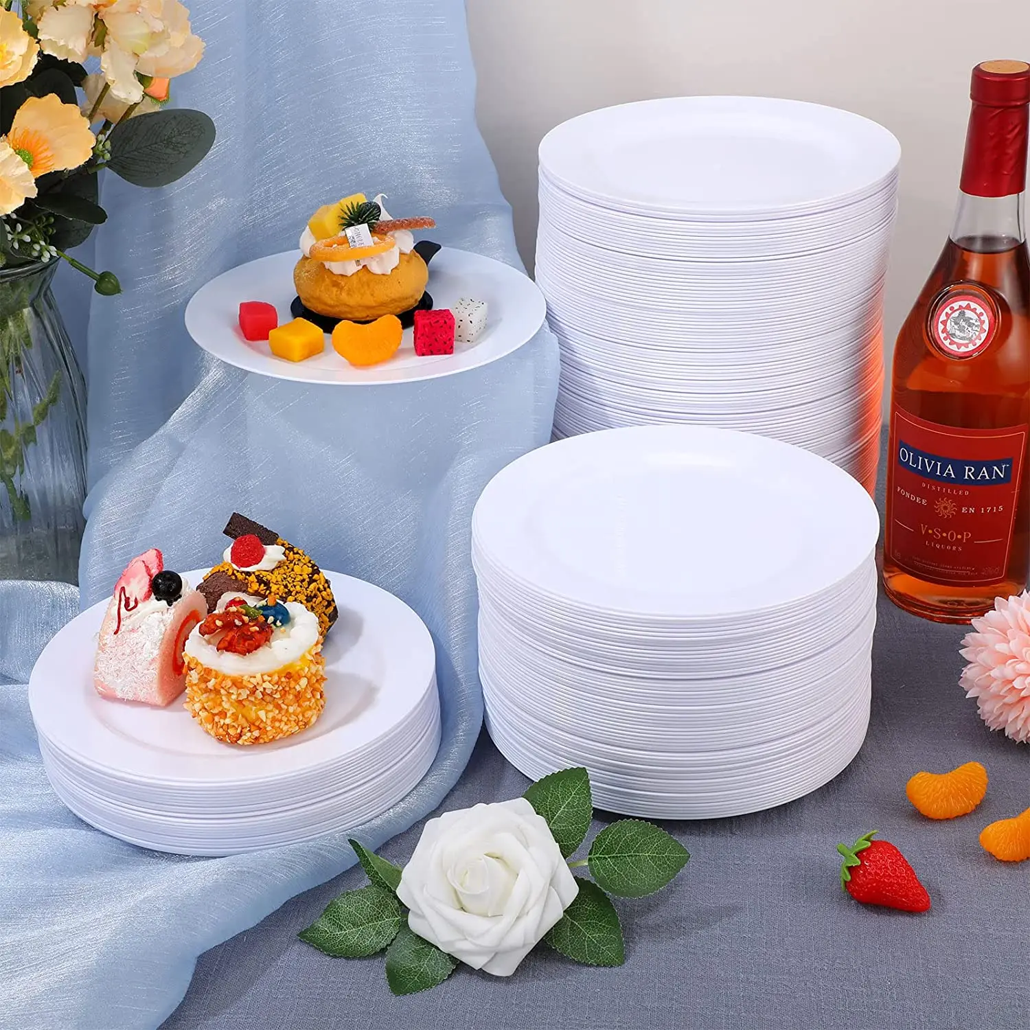 50/25Pcs Disposable White Plastic Plates -7.5 Inch Heavy Duty Plastic Appetizer Salad Dessert Plates for Wedding and Party