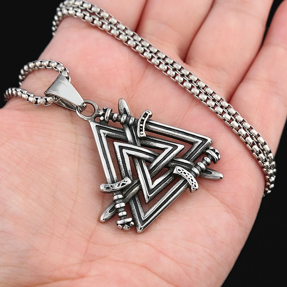 Viking Stainless Steel Valknut Necklace For Men Vintage Celtic Knot Pendant Fashion Nordic Amulet Jewelry Gifts Dropshipping