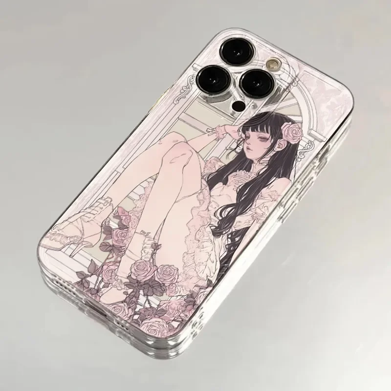Anime Lolita Girl Phone Case For iPhone 16Pro Max 15 14 13 12 11 XR XS Max 7 8Plus Y2K Cartoon Senior Soft Anti fall Phone Case