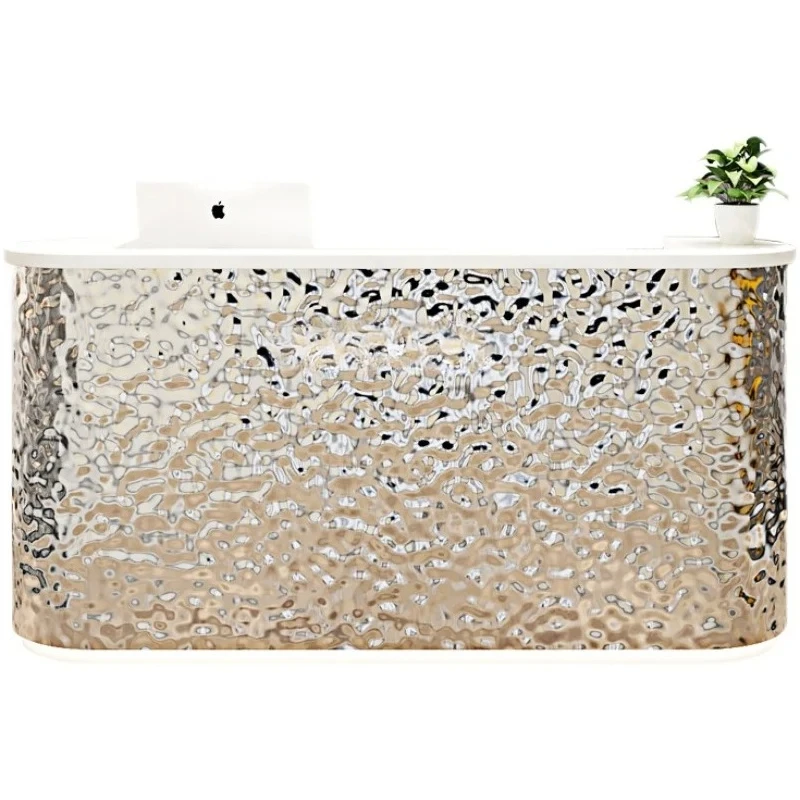 

Curved Water Ripple Stainless Steel Cashier Bar Small Clothing Store Counter Commercial Front Desk Reception Desk