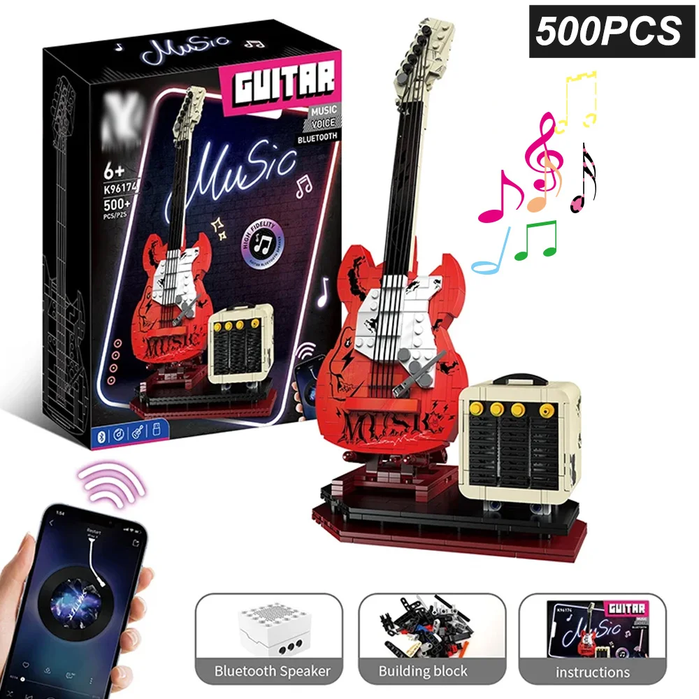 

Rock Bluetooth Guitar MOC Model Building Blocks With APP Control Bluetooth Connect Music Playback 500pcs DIY Toys Bricks Gifts