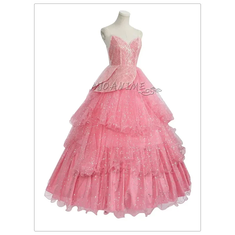 متوفر في المخزون أزياء غليندا الشريرة التأثيرية للنساء البالغات فستان وردي لعب الأدوار فساتين نسائية بدلة كرنفال الهالوين