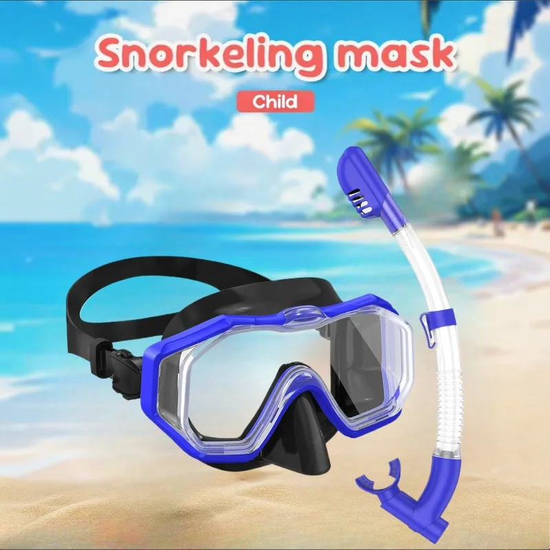 

Kids Dry Snorkel Mask Set Panoramic Wide View Anti-Fog for Underwater Snorkeling Swimming Training Diving Adjustable