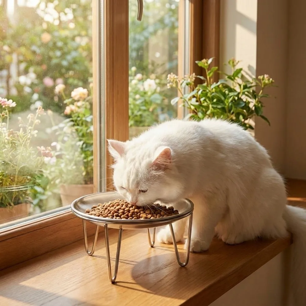 Large Capacity Stainless Steel Cat Bowl Anti-Tipping Rust Proof High Foot Dog Feeder Sturdy Shatterproof Elevated Pet Food Bowl
