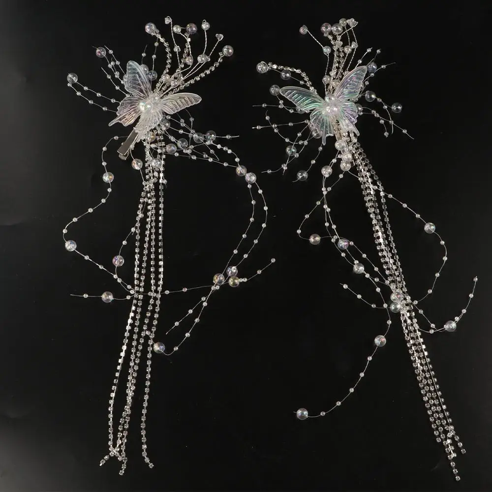 Superfairy Butterfly Fairy Hair Accessories Sweet Elegant Bridal Headwear Temperament Tassel Butterfly Hair Clip Girls