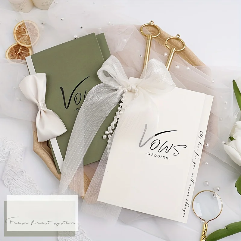 Romantic Wedding Vow Renewal Kit for Couples - 2pcs Set with Bride Groom Confession Books  Love-Themed Cards Matching Pens