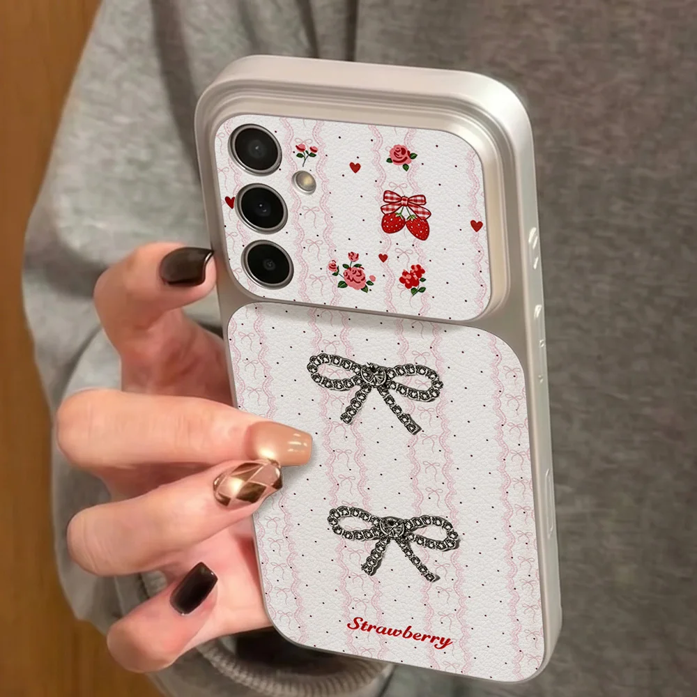 Leather Phone Case For Samsung Galaxy A08 A07 A18 A17 A57 A56 S26 S25 S23 S24 Ultra Plus FE Cases Korean INS Bow-kont Back Cover