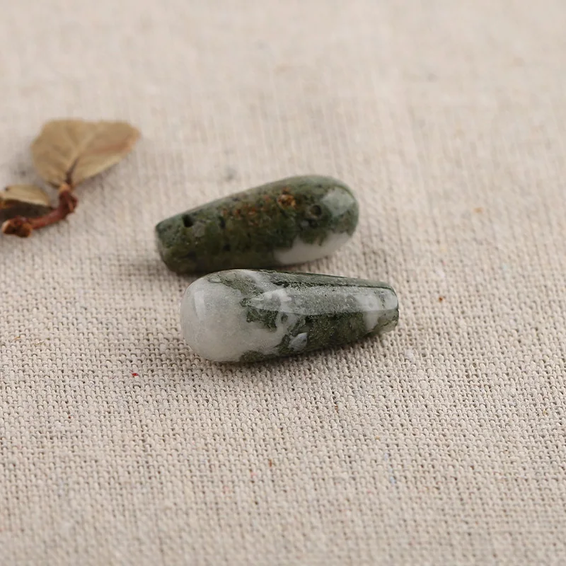 B&F Drop Moss Agate Pendant Beads, Handmade Natural stones beads, Polished Stones for jewelry Making Supplies