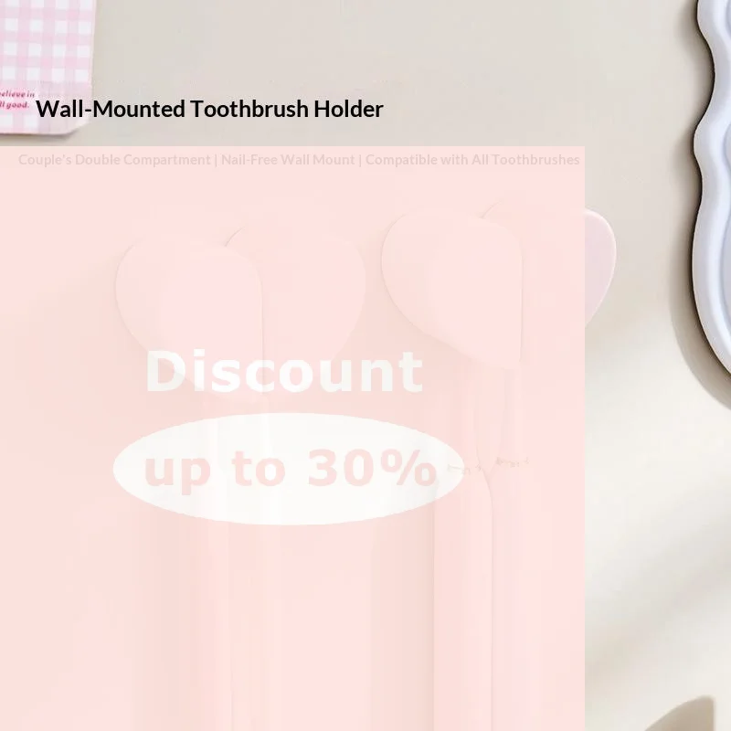 [Heart Shape Wall Mount Toothbrush Holder No Drill Punch-free Space Saving Toothbrush Rack for Family Bathroom Use]