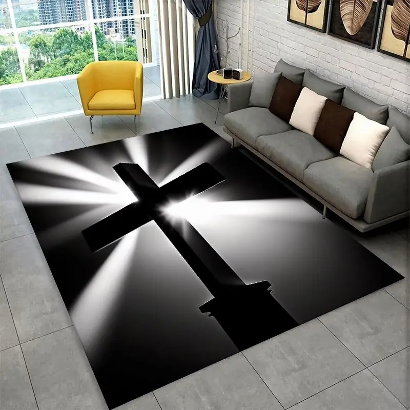 Classic Cross Bible Christian Faith Retro Large Area Rug Non-slip Durable Carpet for Bedroom Living Room Sofa Doormat Home Decor