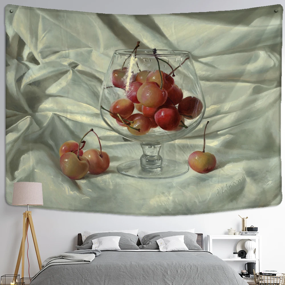 Fruit Realistic Oil Painting Tapestry Wall Hanging Psychedelic European Minimalist TV Background Cloth Home Bedroom Decor