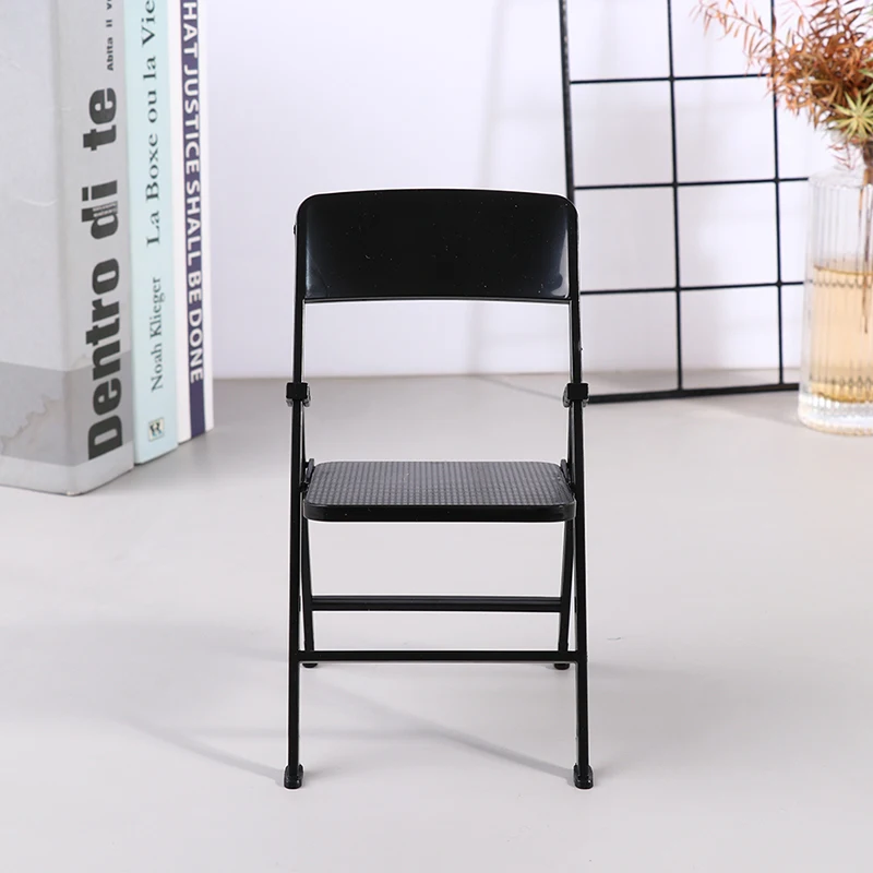 1:6 Black Painted Metal Folding Chair Backrest lounge chair Dolls House Miniature Simulation Furniture Ornaments Accessories