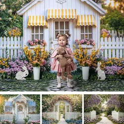 Spring Cottage White Fence Photography Backdrop Kids Baby Cake Smash Photocall Decors Floral Pathway Girls Adult Backgrounds