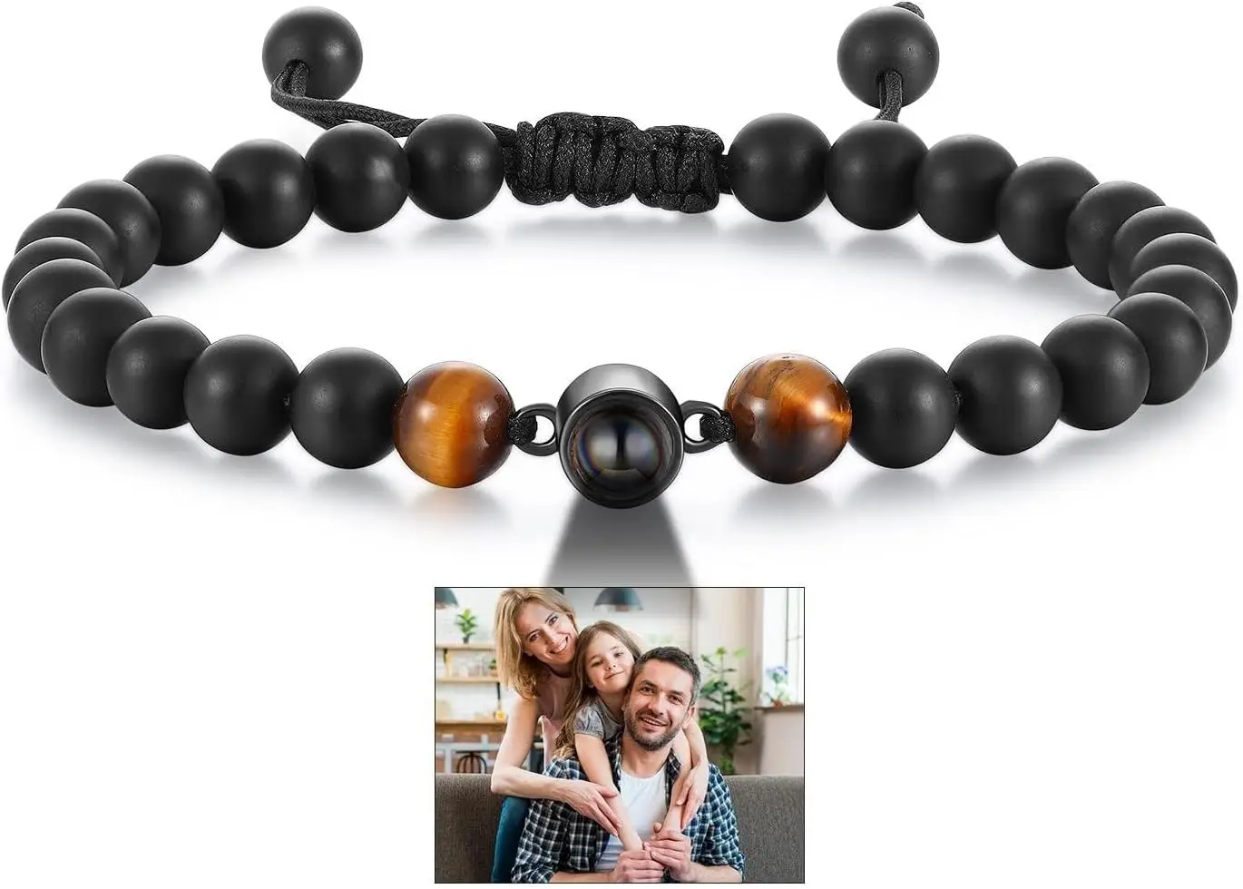 

Custom Bracelet with Picture inside,Personalized Photo Projection ,Tiger Eye Beads Stone Personalized Photo Gifts