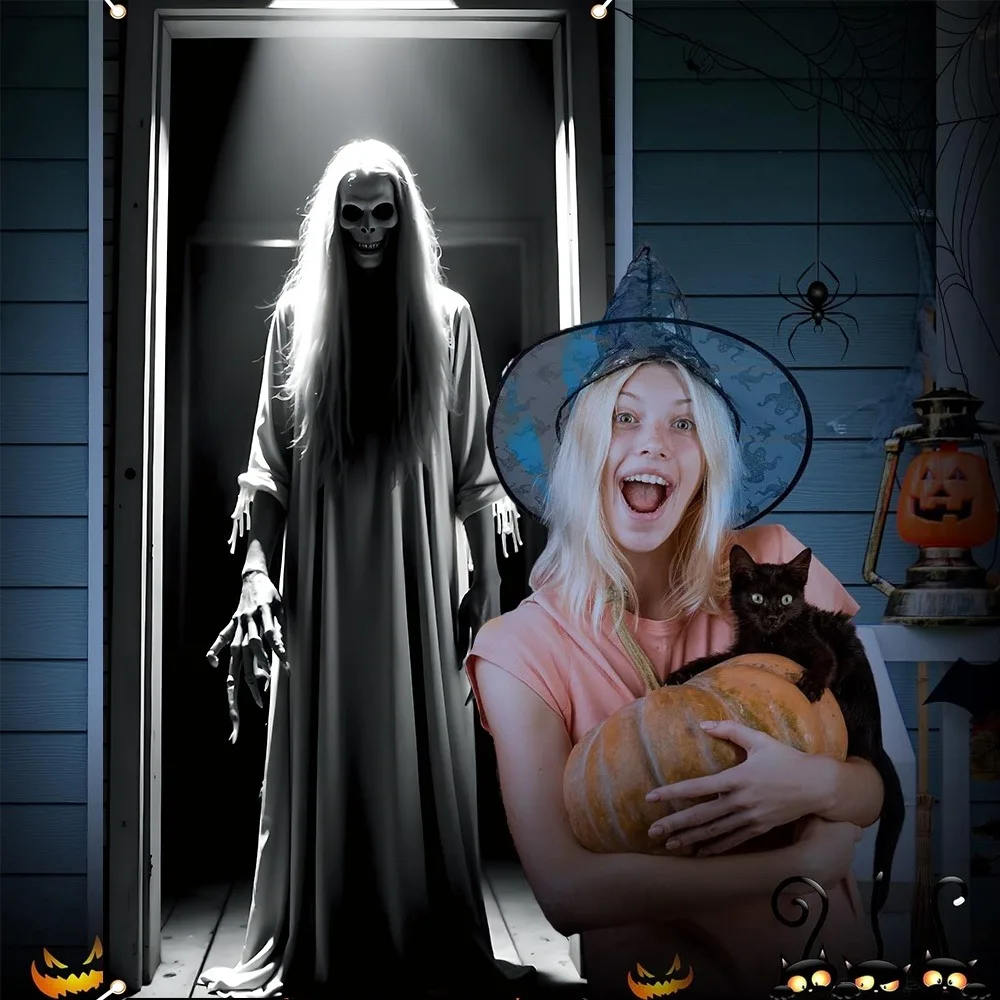 Scary Ghost Halloween Door Curtain Long Hair Specter Door Banner for Haunted House Front Door Horror Theme Party Decor ﻿ view 4