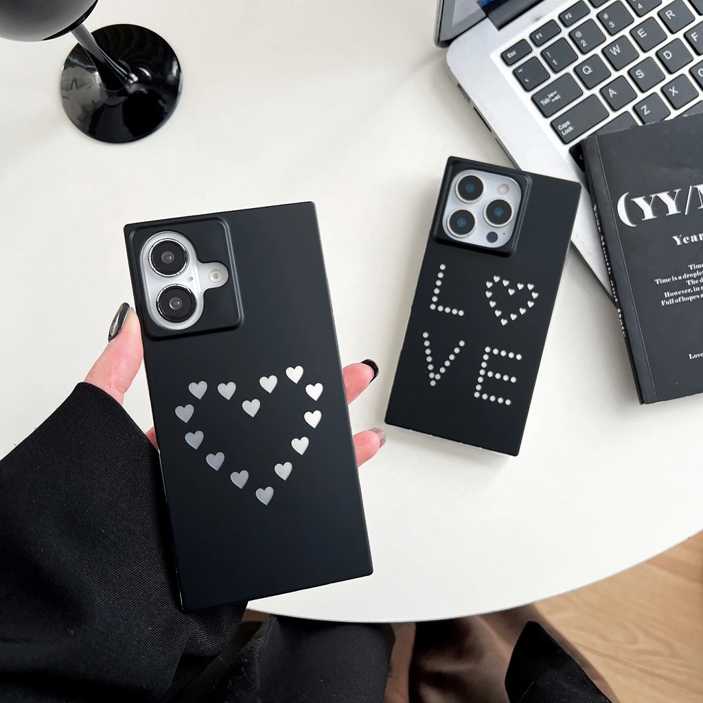 

Creative Love Heart Circular Dots Rectangle Shockproof Protective Phone Cover Case for iPhone 17 16 15 14 13 Pro Max