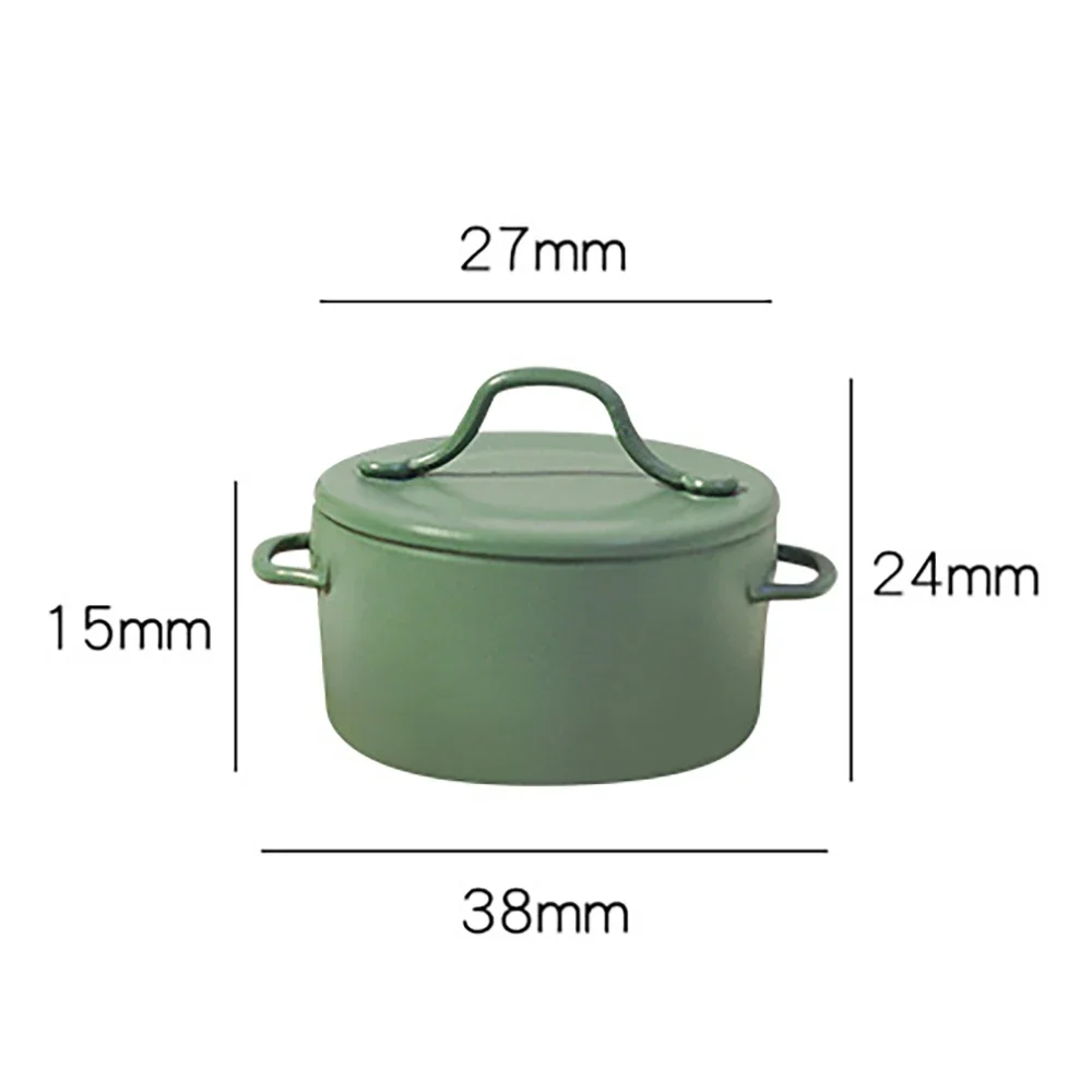 1Pcs 1/12 Dollhouse Accessories Miniature Metal Soup Pot with Cover Mini Kitchenware Model for Doll House Decoration OB11 bjd