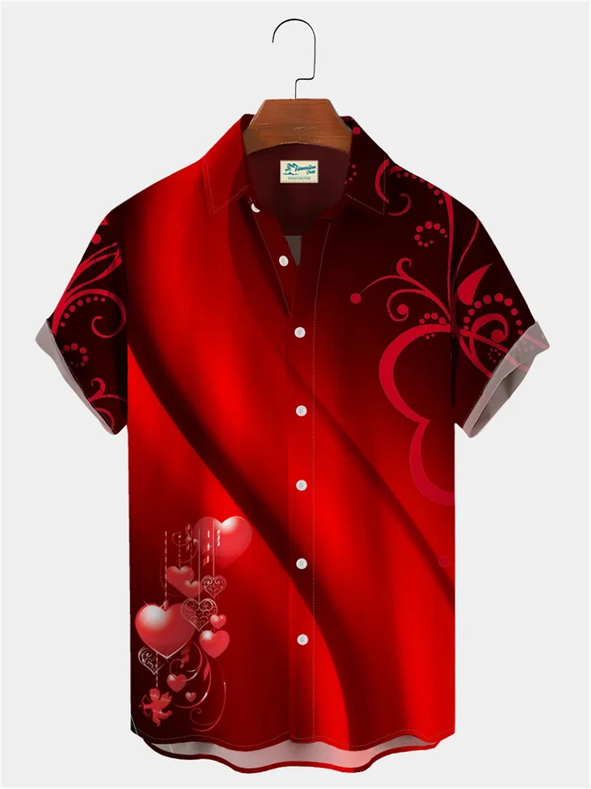 Golden streamer love print men's shirt 2024 new men's fashionable and comfortable tops large size casual men's short-sleeved shi