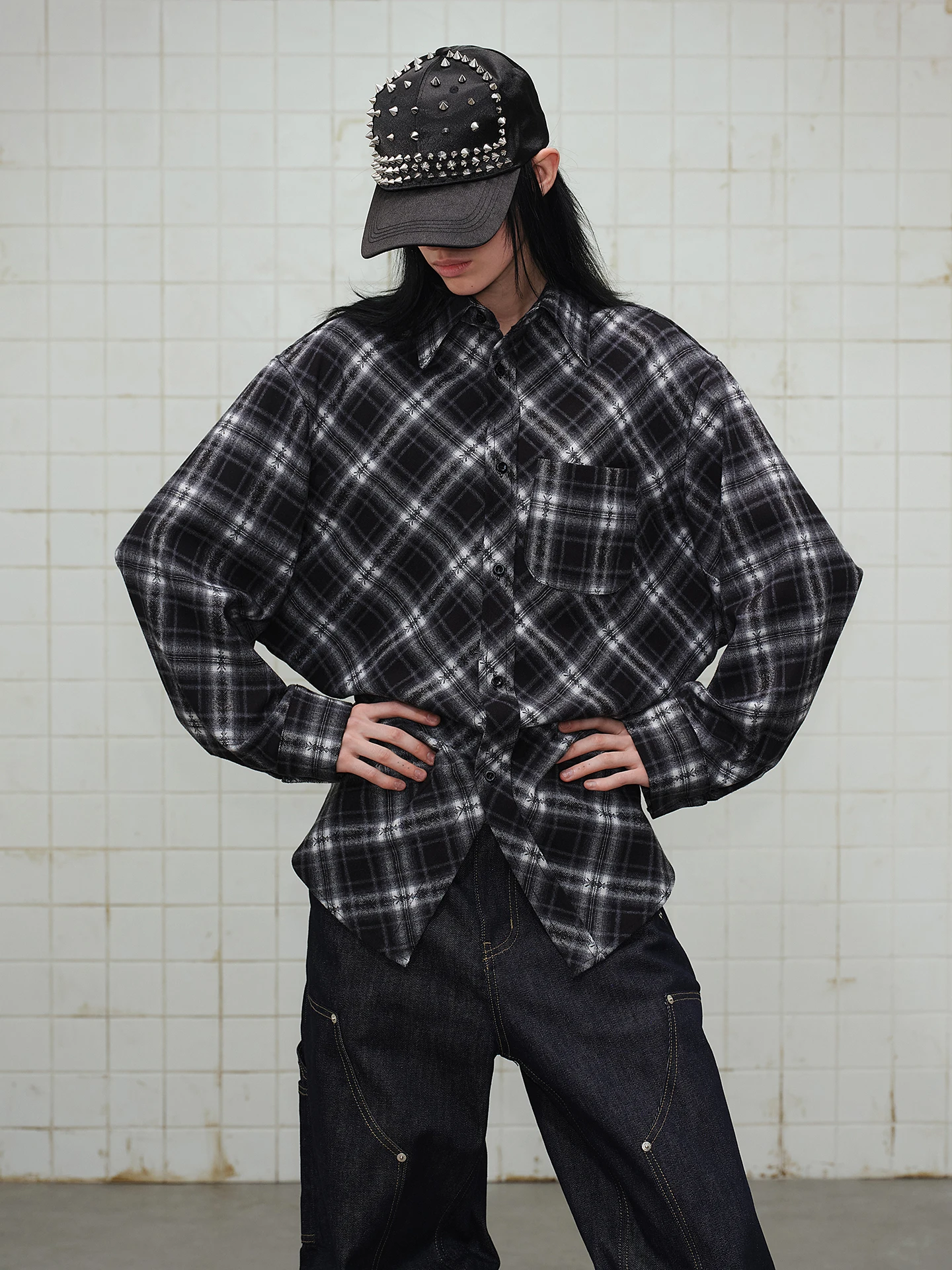 

Nted American Retro Men's Loose Fit Plaid irt Spring Season Casual Outerwear Couple's irt Spring Youth Faion Cotton
