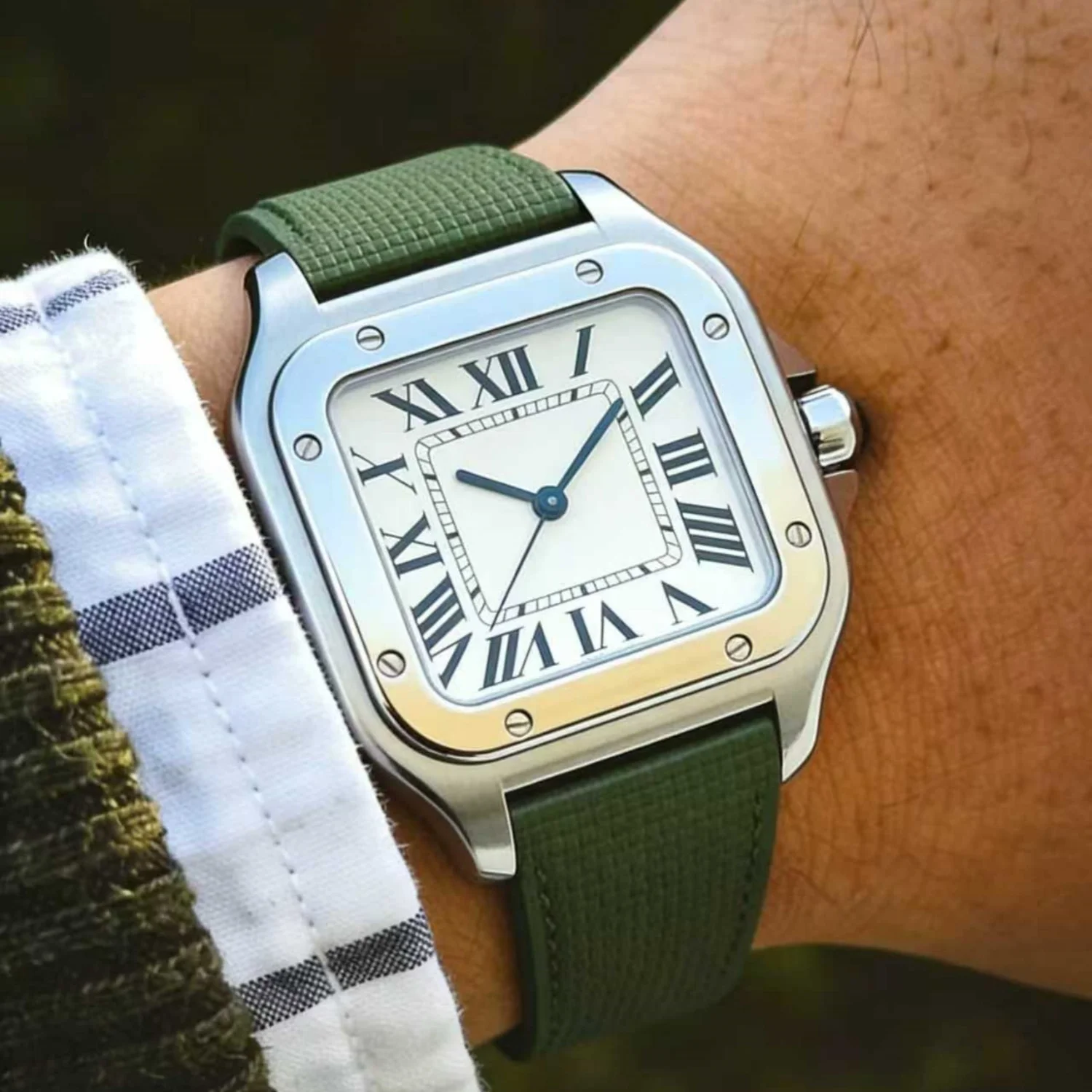 Perfect Fit For Cartier Sandos L M Size Sailcloth Signature FKM Rubber Watch Strap Quick Release Original End Linking Watch Band