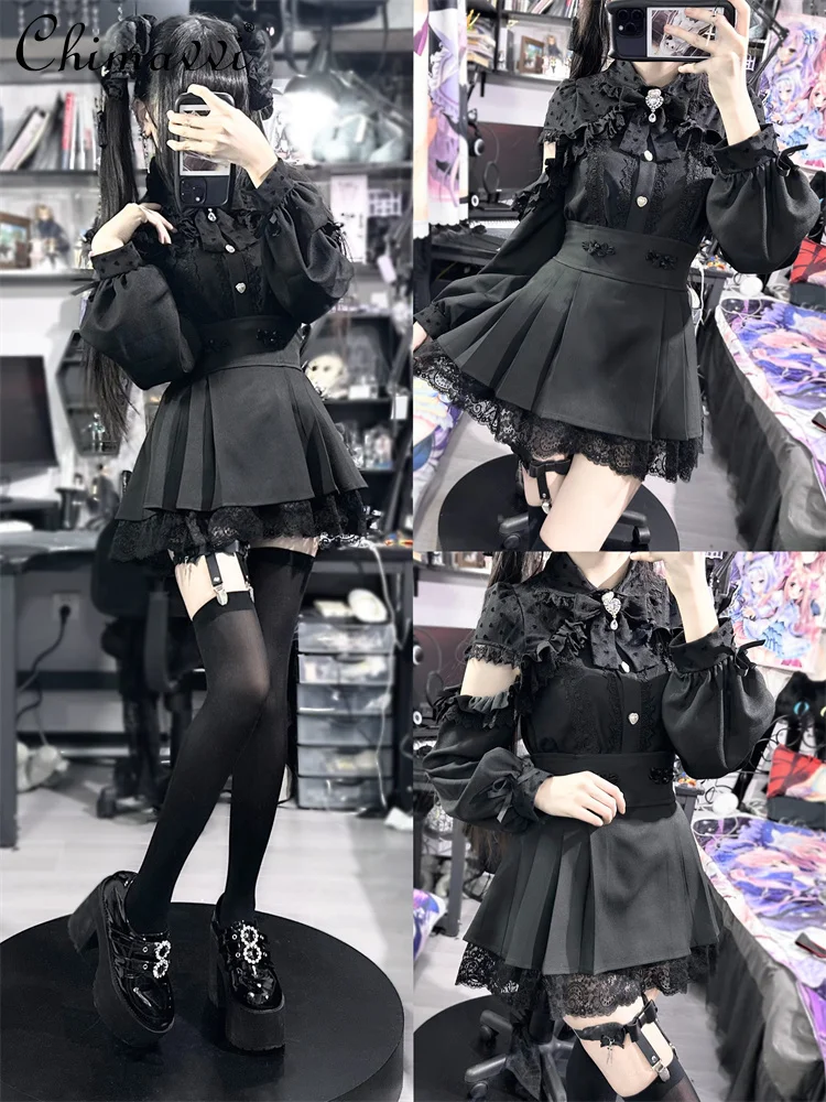 Japanese Mine Mass-Produced Chinese Style High Waist Skirt Summer Fashion Slim Improved Horse-Face Skirt Lace Lolita Skirts