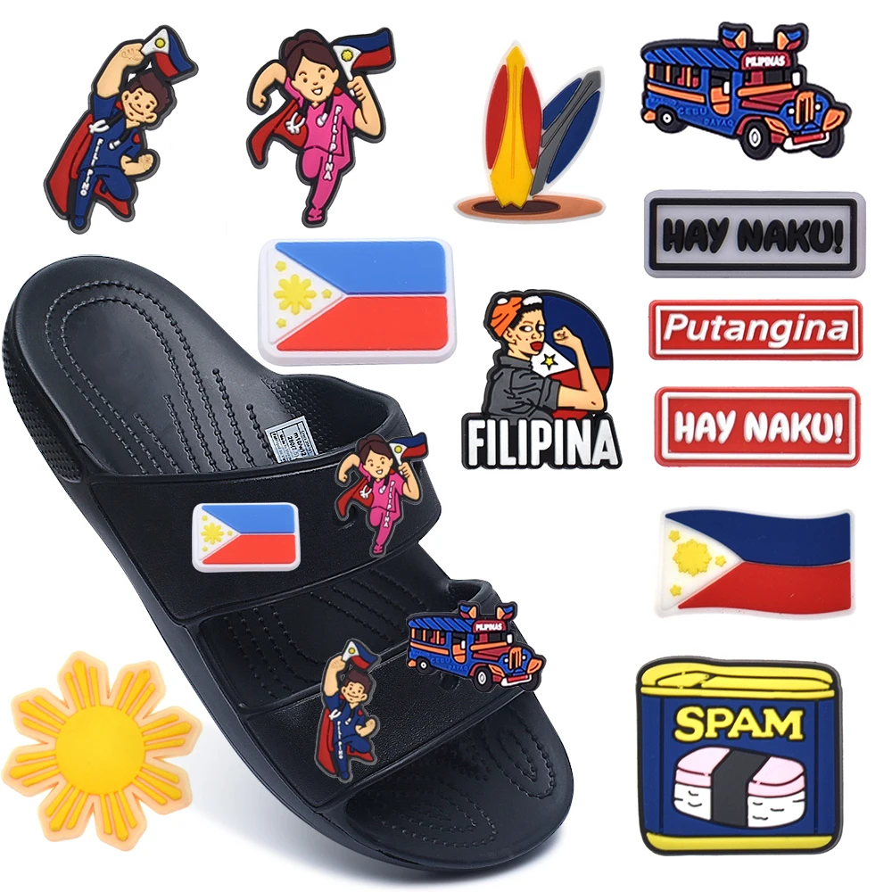 The Philippines flag  Alligator Charm Colorful English word Shoes Decorative Clogs sandals bracelet accessories for female men