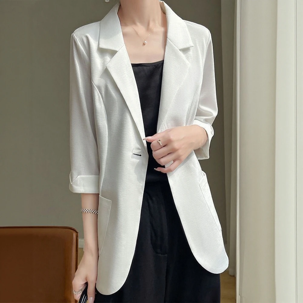 

Women's Elegant Business Blazer Long Sleeve Lapel Slim Fit Office Lady Coat Autumn Plain Fitting Elegant