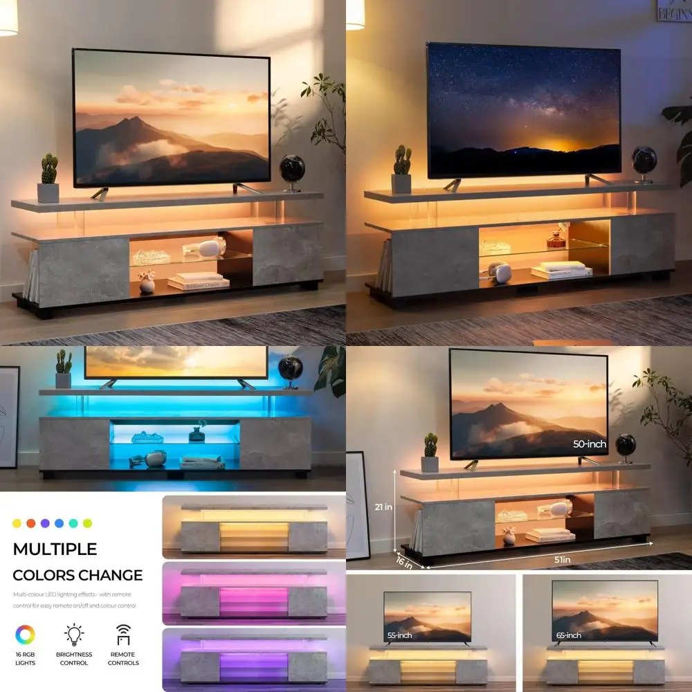 Modern LED TV Stand for 65 Inch TVs - Entertainment Center Living Room Furniture Console Table