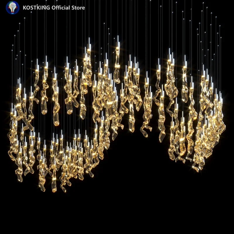 

Crystal Glass Chandelier Honey Ameber Pendant Light Luxury Art Custom Chandelier Lightings