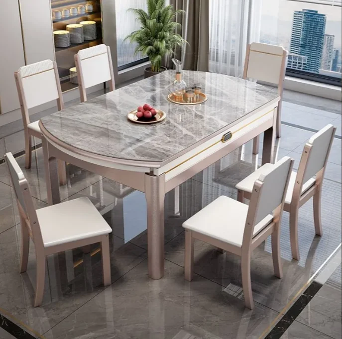 Dining Table Telescopic Folding Solid Wood Dining Table and Chair Combination Modern Simple Rectangular Dining Table
