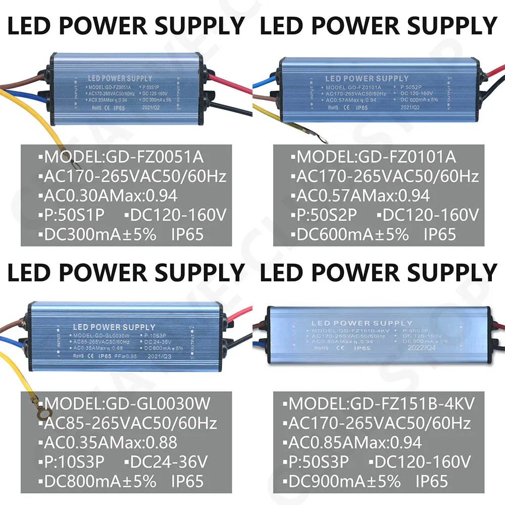 Imagem -02 - Controle de Tensão Atual Constante Transformadores de Iluminação Led Driver Alimentação 30w 50w 100w 150w 300ma 600ma 800ma 900ma