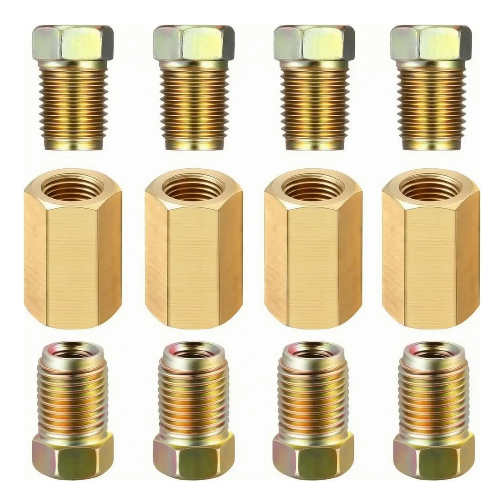 Brake Line Fitting Set 12pc Brass 3/16 Inch Tube Adapters for 3/8-24 Thread Car Hydraulic Repair
