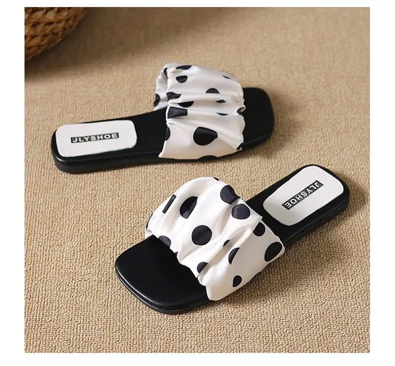 2026 Sommer Damen Plateau-Slipper mit dicker Sohle, Vintage Polka Dot Schuhe, Outdoor Square Toe Strand- und Urlaubssandalen – Detail 5