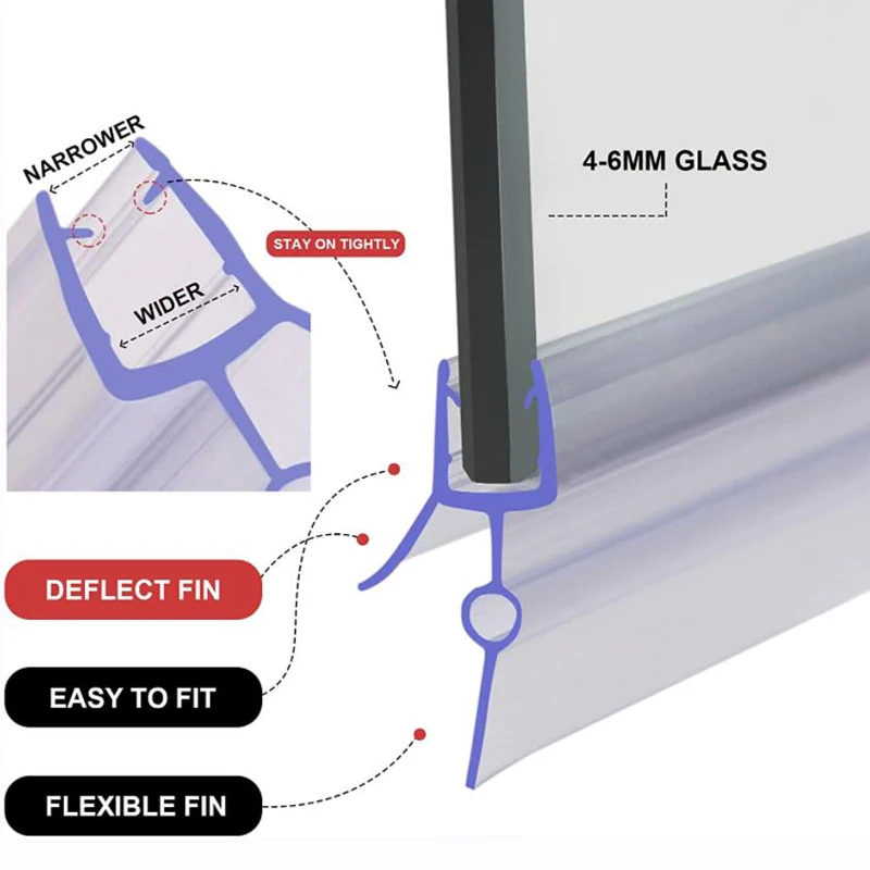 Shower Screen Seal Strip PVC Glass Door Bath Shower Seal Strips for 4-6mm Glass 18mm 23mm Gap Glue-free Waterproof Weatherstrips