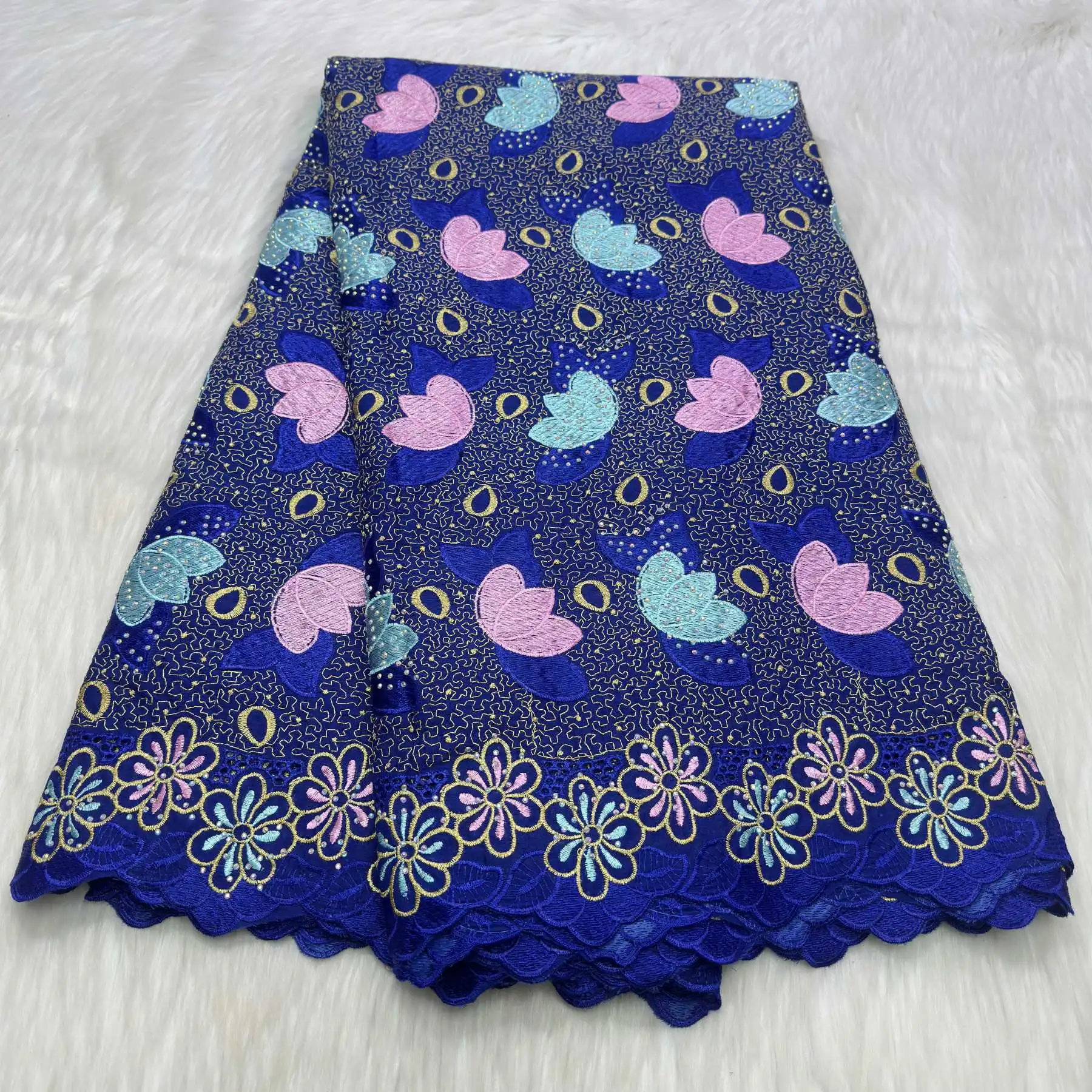 

Швейцарская вуаль, африканская хлопковая кружевная ткань с камнями, 2025 г., высококачественное нигерийское хлопковое кружево для шитья женщин, SS58-12