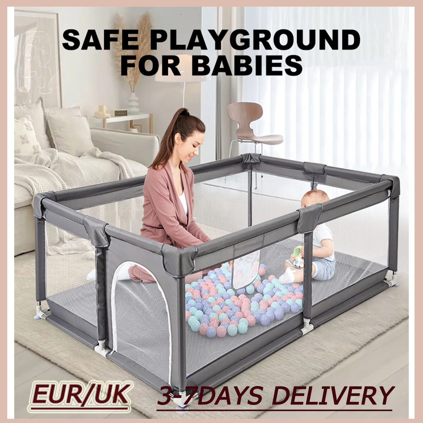 Baby Park Guardrail Fence Playground Safety Foldable Modular Child Bed Edge Protector Playpen For Kids