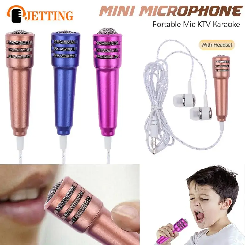 Mini Microphone 3.5mm Portable Karaoke Mic All-in-one Earphone Stereo Wired Headphone In-Ear Headset Phone Singing Artifact