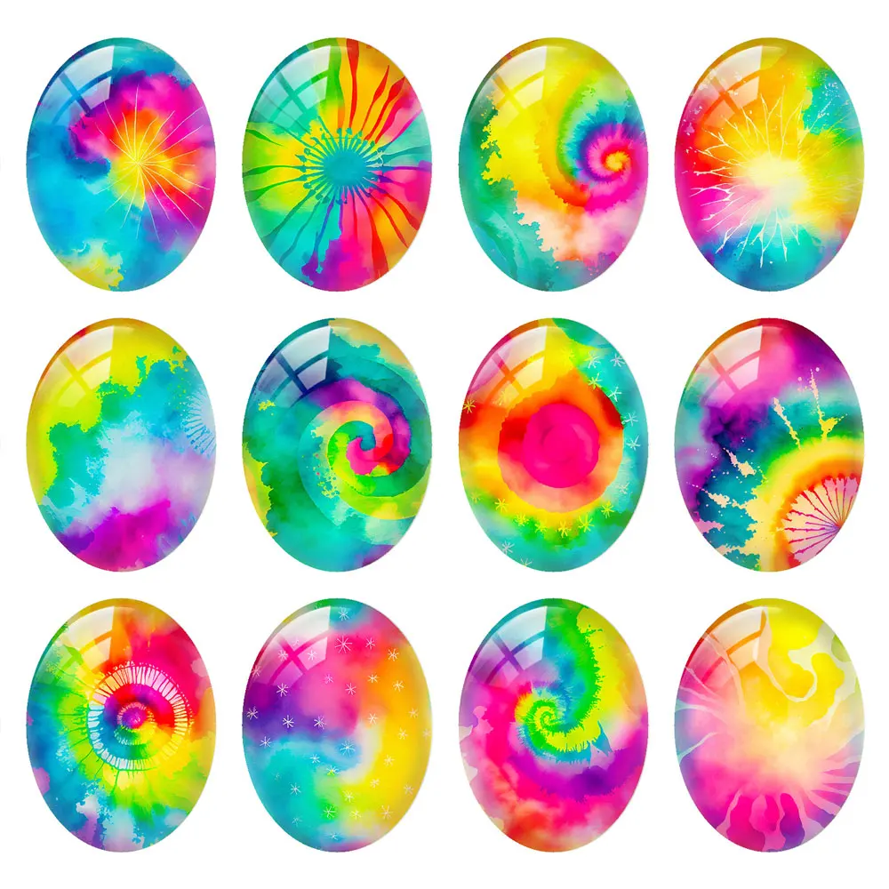 

10pcs/lots Rainbow Tie Dye Oval Photo Glass Cabochon Flatback Charms Demo Flat Back Cameo For Diy Jewelry Making Accessories