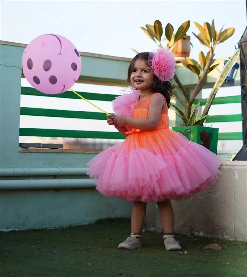 Robe de demoiselle d'honneur pour enfants, col transparent, tulle gonflé, robe de princesse, robe de soirée de Rh, robe d'anniversaire, nouveau, ombré, soleil, taille 1-14T