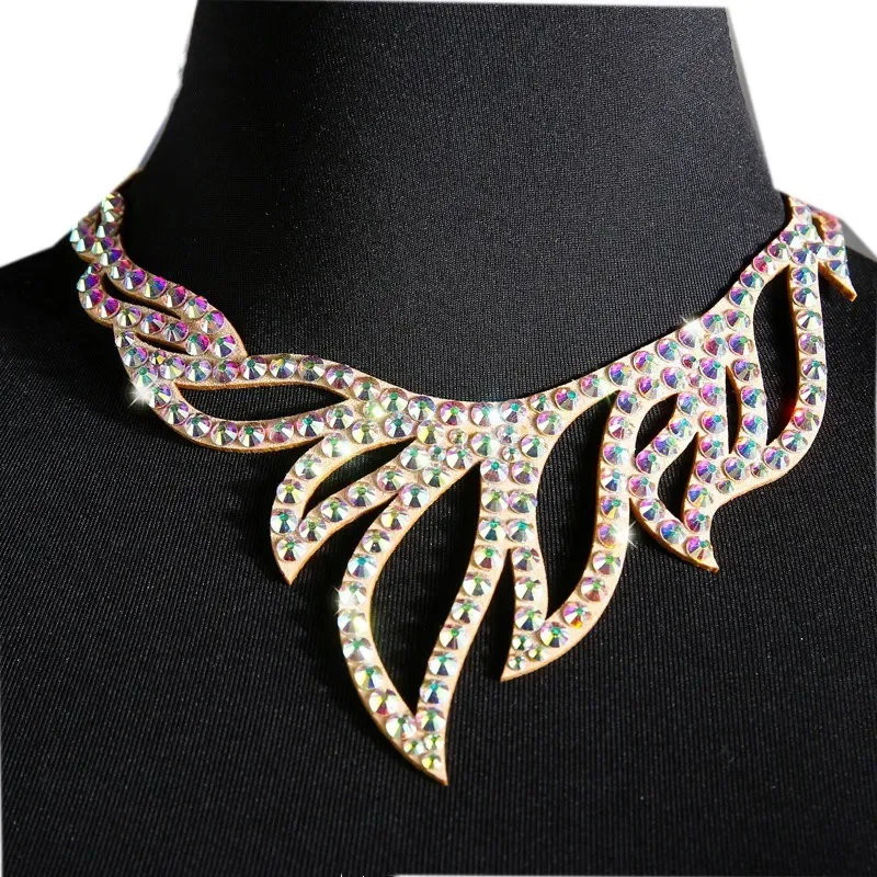 Handmade Crystal Rhinestone Necklace Belly Dance Performances Jewelry Gypsy Dancing Accessories Colorful