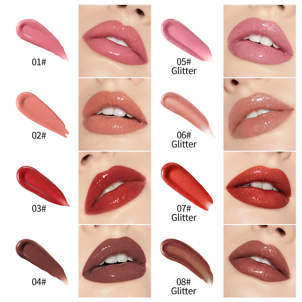 ลิปกลอสเนื้อชิมเมอร์ - สูตรเพิ่มความชุ่มชื้นแบบกดปั๊ม ผสมไมโครชิมเมอร์ประกายมุก ติดทนนาน เงางามดุจกระจก กลิ่นกุหลาบ